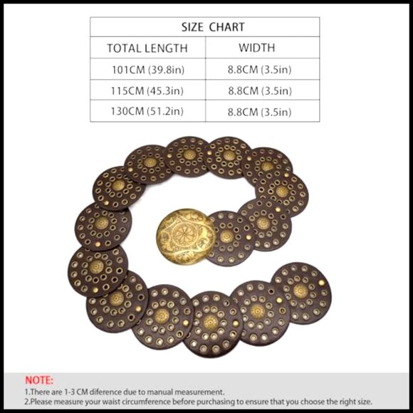 Vintage Western Disc Belt Boho Concho Leather Adjustable Waist Belt Women main image 4